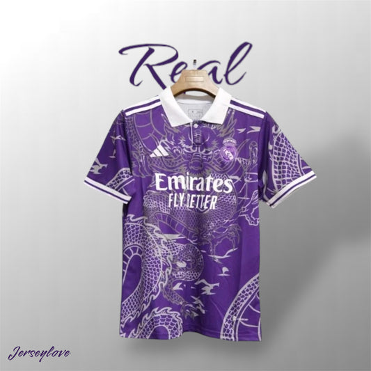 Purple Real Madrid football shirt 2023/2024 with Chinese dragon